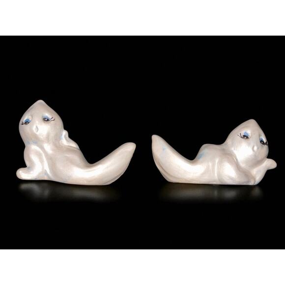 Set Of Two Vintage Ghost Ceramic Figurines - Picture 1 of 2